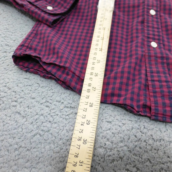 J.Crew Shirt Mens Medium Slim Fit Gingham Button Up Burgundy Navy Blue Cotton - Picture 7 of 9